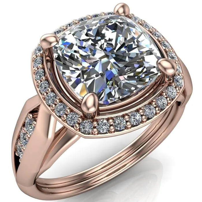 Melody Cushion Center Stone Posh Cathedral Diamond Halo 4 Prong Engagement Ring Fire Brilliance Rings