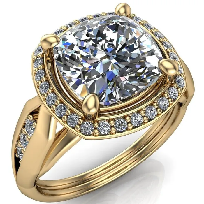 Melody Cushion Center Stone Posh Cathedral Diamond Halo 4 Prong Engagement Ring Fire Brilliance Rings