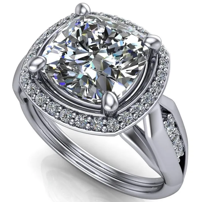 Melody Cushion Center Stone Posh Cathedral Diamond Halo 4 Prong Engagement Ring Fire Brilliance Rings