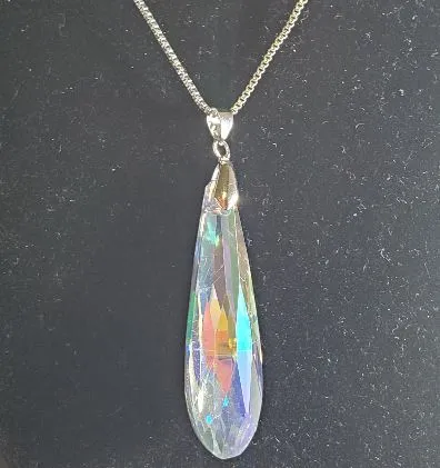 Necklaces polly N1710 Silver Iridescent Long Gemstone Necklace with FREE Earrings Necklaces polly N1710 Silver Iridescent Long Gemstone Necklace with FREE Earrings