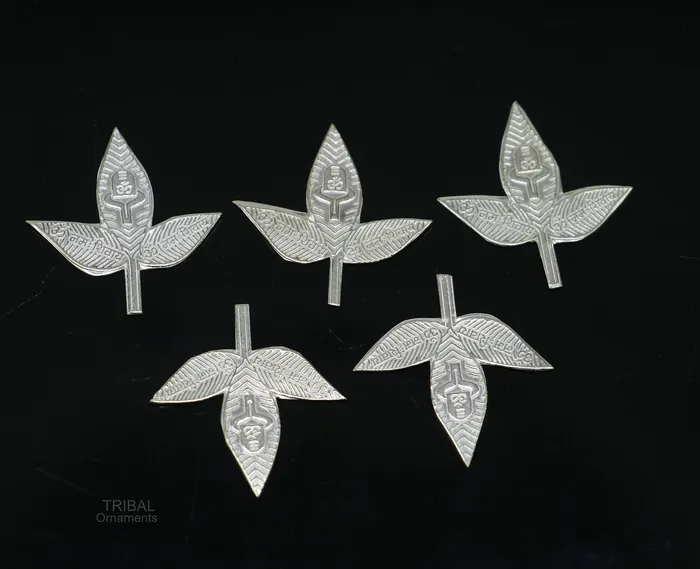 Necklaces TRIBAL ORNAMENTS 25 cm Lord Shiva bel Patra Solid silver handmade solid belva patra shiva worshipping puja article bel tree leaves for puja su600