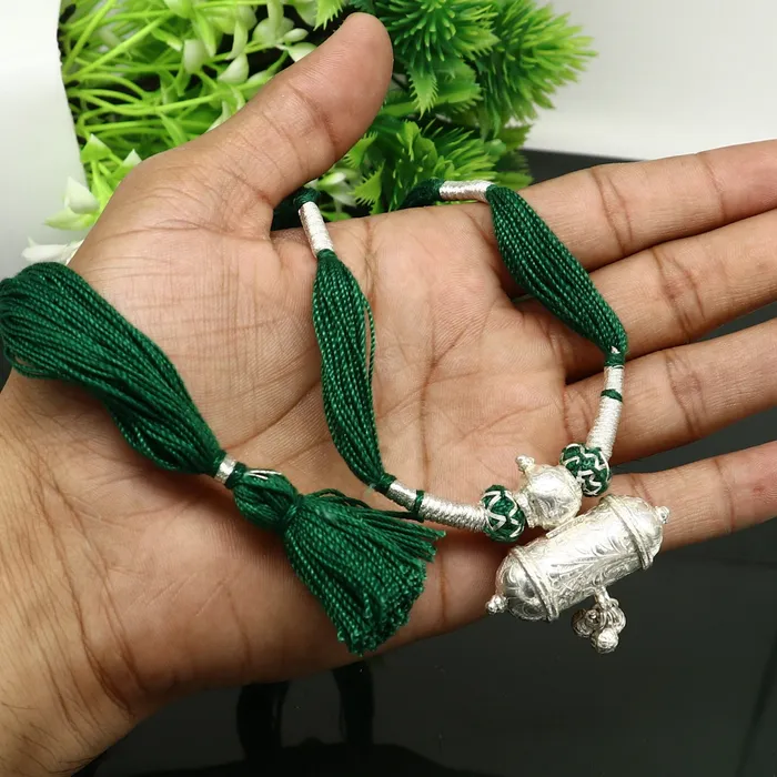 Necklaces Vintage indian traditional design solid silver charm necklace stunning green thread brides wedding necklace tribal ethnic jewelry set211 TRIBAL ORNAMENTS