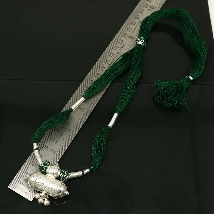 Necklaces Vintage indian traditional design solid silver charm necklace stunning green thread brides wedding necklace tribal ethnic jewelry set211 TRIBAL ORNAMENTS