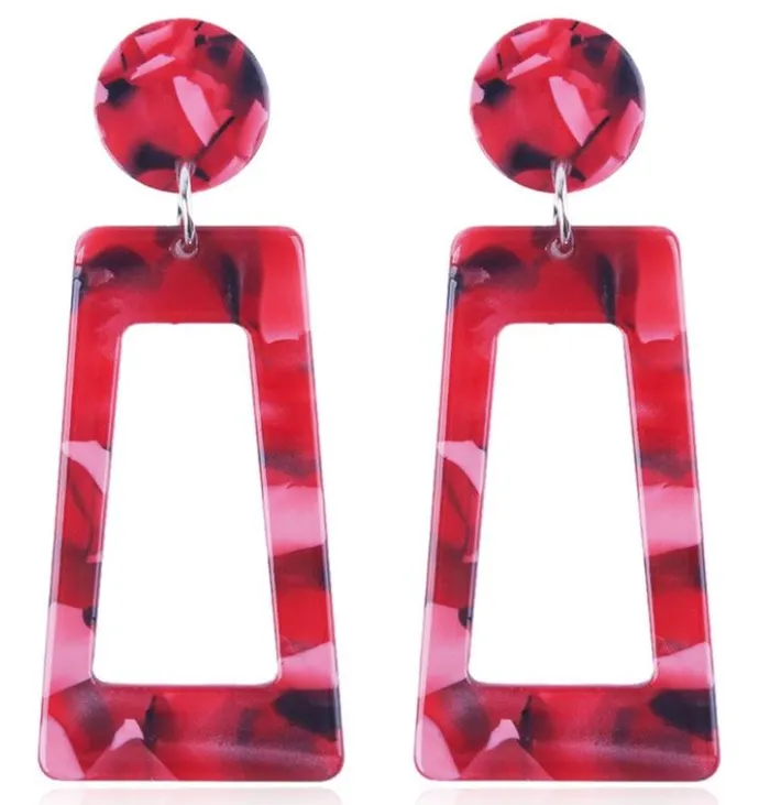 polly Earrings E1491 Red Rectangle Acrylic Earrings