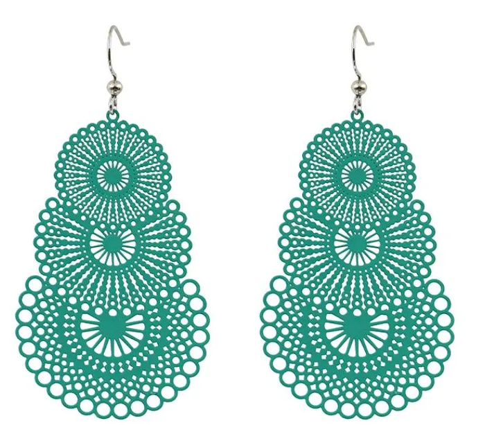 POLLY Earrings E472 Teal Green Metal Tiered Earrings