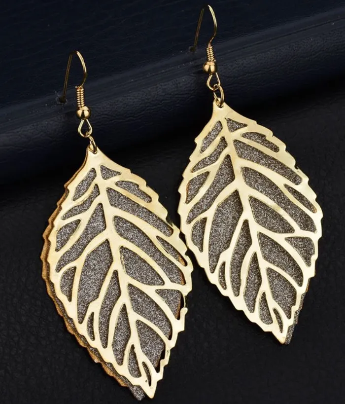 POLLY Earrings E82 Gold Silver Glitter Metal Leaf Earrings