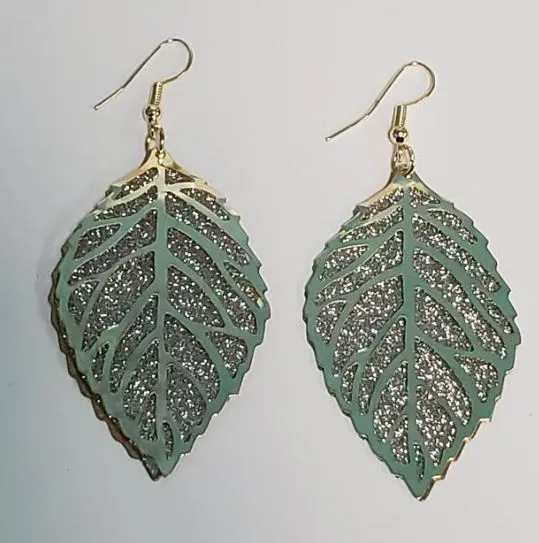 POLLY Earrings E82 Gold Silver Glitter Metal Leaf Earrings
