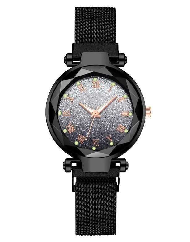polly Rings W389 Black Mesh Magnet Band Ombre Glitter Collection Quartz Watch polly Rings W389 Black Mesh Magnet Band Ombre Glitter Collection Quartz Watch