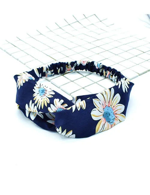 Rings 01 H285 Navy Blue Floral Pattern Cloth Hair Band