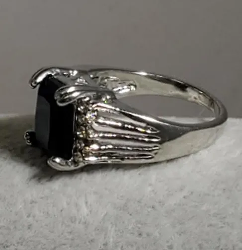 Rings alice R641 Silver Black Square Gemstone Rhinestone Ring