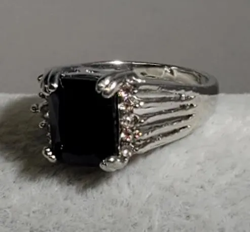 Rings alice R641 Silver Black Square Gemstone Rhinestone Ring