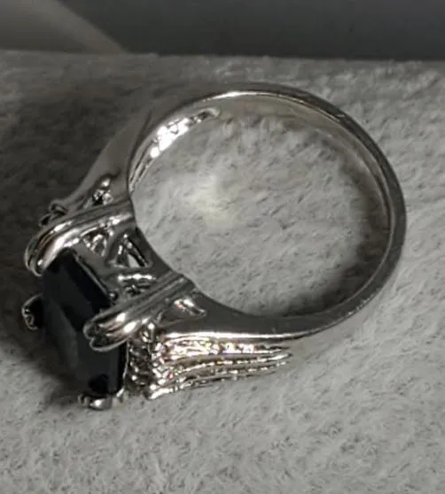 Rings alice R641 Silver Black Square Gemstone Rhinestone Ring