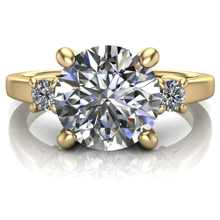 Rings Fire Brilliance Violet Round Center Stone 4 Prong Diamond Side Cathedral Ring