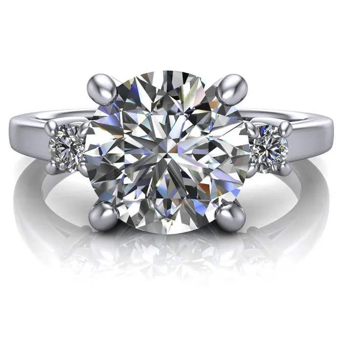 Rings Fire Brilliance Violet Round Center Stone 4 Prong Diamond Side Cathedral Ring