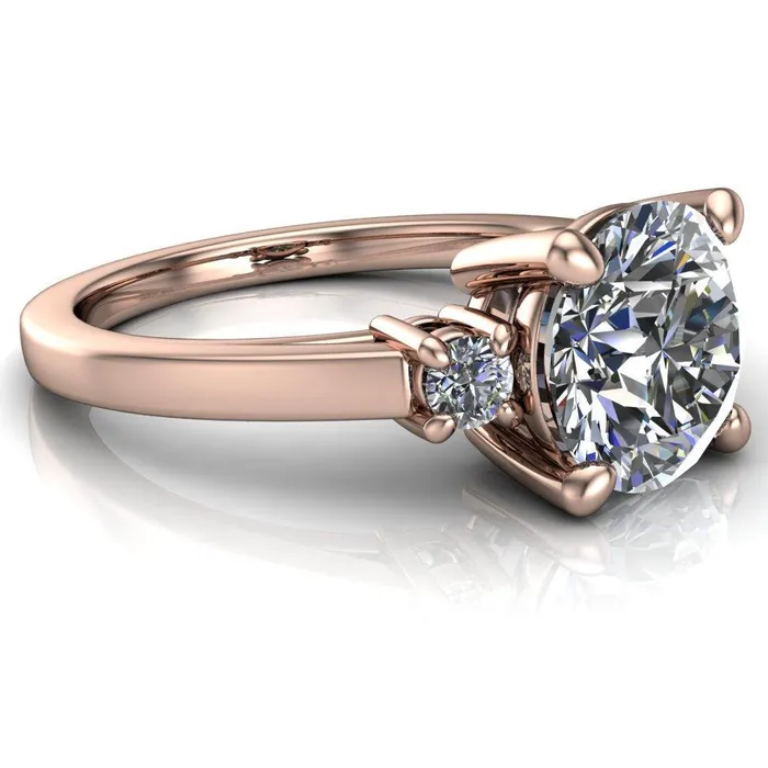 Rings Fire Brilliance Violet Round Center Stone 4 Prong Diamond Side Cathedral Ring