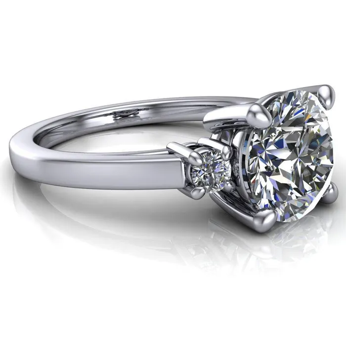 Rings Fire Brilliance Violet Round Center Stone 4 Prong Diamond Side Cathedral Ring