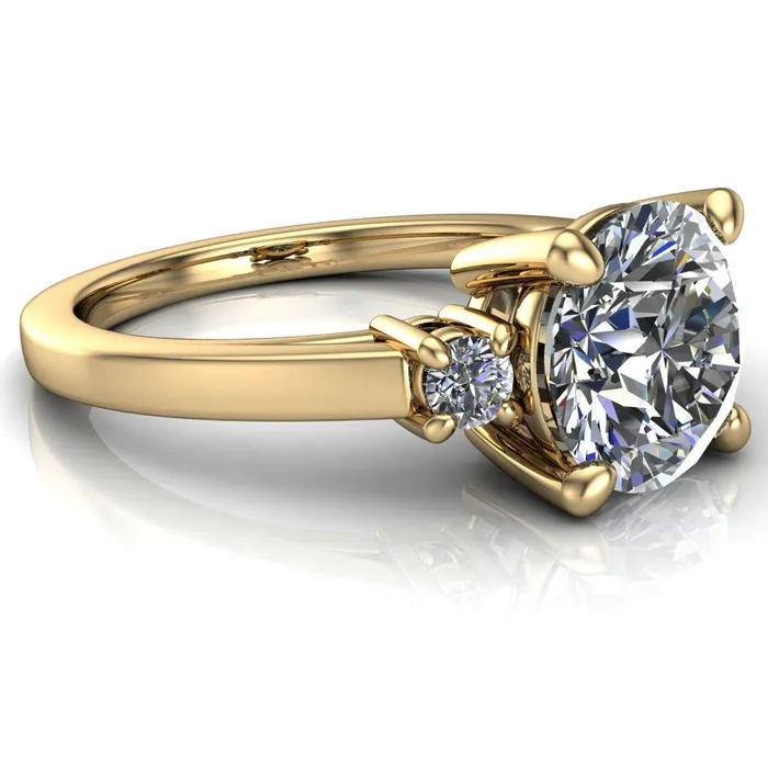 Rings Fire Brilliance Violet Round Center Stone 4 Prong Diamond Side Cathedral Ring