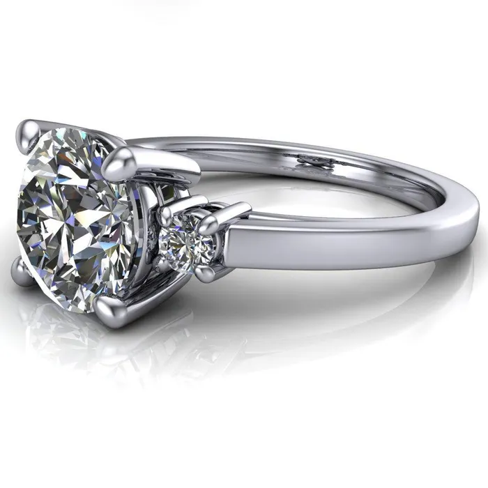 Rings Fire Brilliance Violet Round Center Stone 4 Prong Diamond Side Cathedral Ring