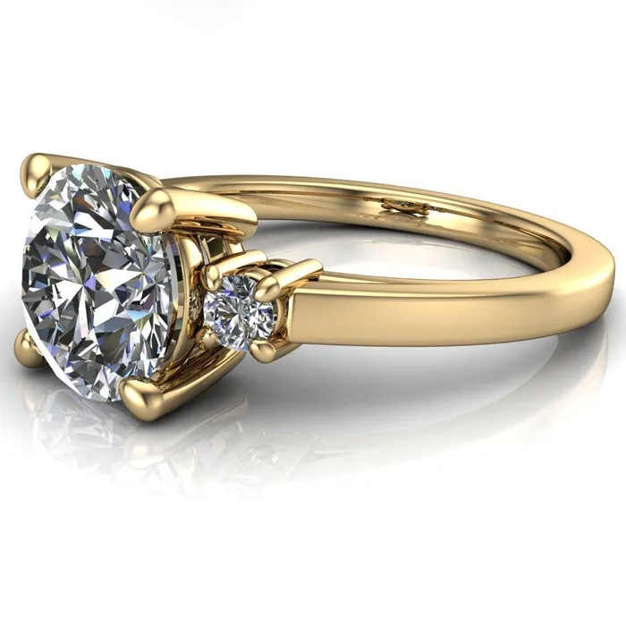 Rings Fire Brilliance Violet Round Center Stone 4 Prong Diamond Side Cathedral Ring