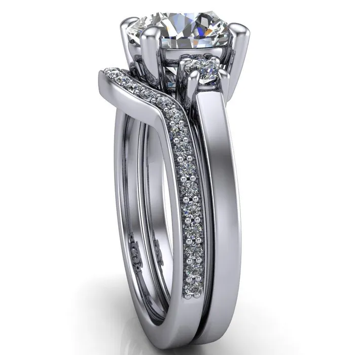 Rings Fire Brilliance Violet Round Center Stone 4 Prong Diamond Side Cathedral Ring