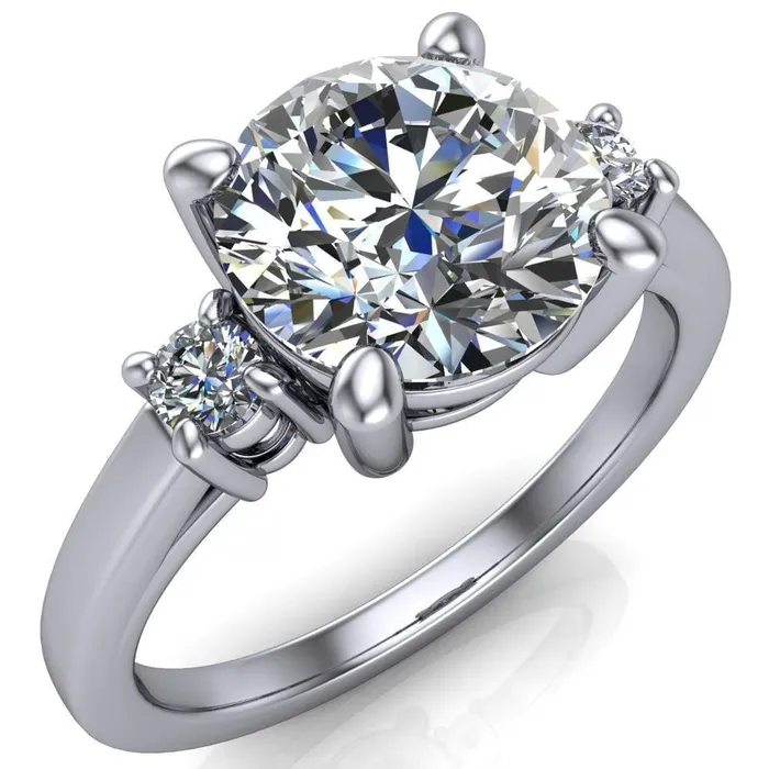 Rings Fire Brilliance Violet Round Center Stone 4 Prong Diamond Side Cathedral Ring