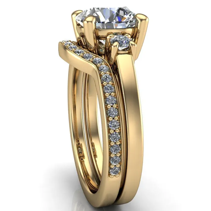 Rings Fire Brilliance Violet Round Center Stone 4 Prong Diamond Side Cathedral Ring