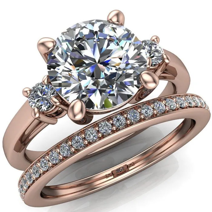 Rings Fire Brilliance Violet Round Center Stone 4 Prong Diamond Side Cathedral Ring