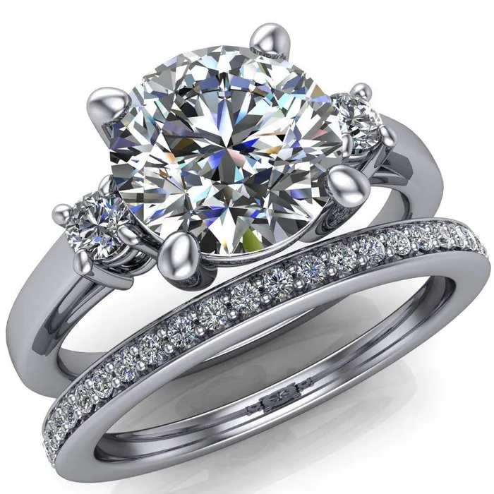 Rings Fire Brilliance Violet Round Center Stone 4 Prong Diamond Side Cathedral Ring