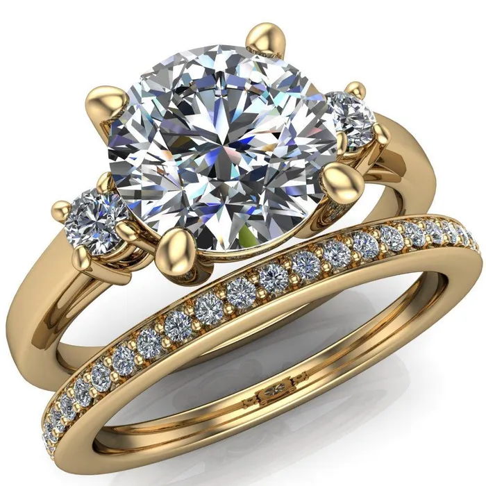 Rings Fire Brilliance Violet Round Center Stone 4 Prong Diamond Side Cathedral Ring