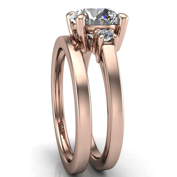 Rings Fire Brilliance Violet Round Center Stone 4 Prong Diamond Side Cathedral Ring