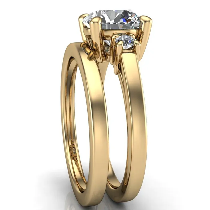 Rings Fire Brilliance Violet Round Center Stone 4 Prong Diamond Side Cathedral Ring