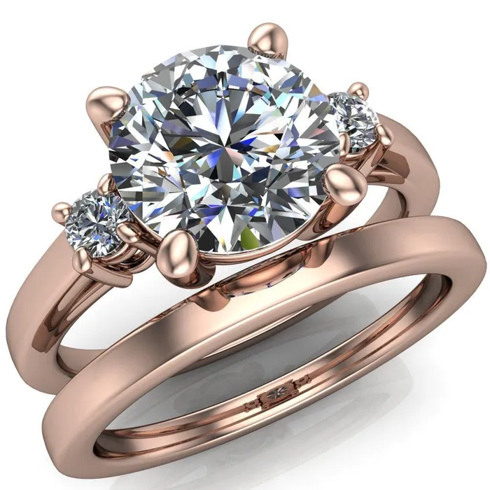 Rings Fire Brilliance Violet Round Center Stone 4 Prong Diamond Side Cathedral Ring