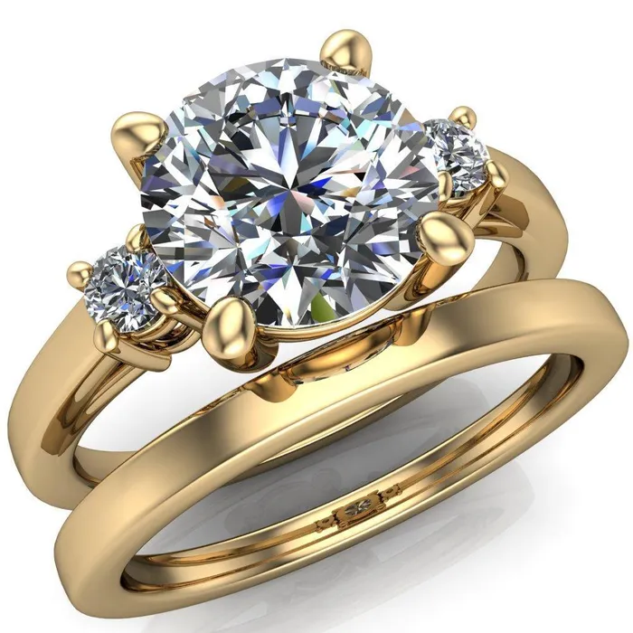 Rings Fire Brilliance Violet Round Center Stone 4 Prong Diamond Side Cathedral Ring