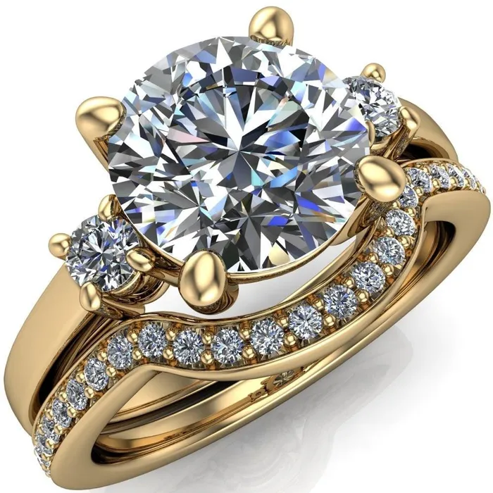 Rings Fire Brilliance Violet Round Center Stone 4 Prong Diamond Side Cathedral Ring