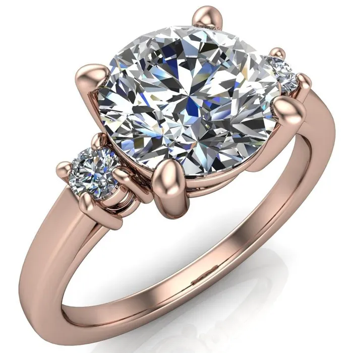 Rings Fire Brilliance Violet Round Center Stone 4 Prong Diamond Side Cathedral Ring