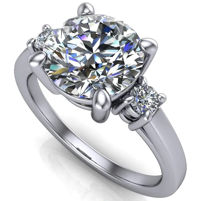 Rings Fire Brilliance Violet Round Center Stone 4 Prong Diamond Side Cathedral Ring
