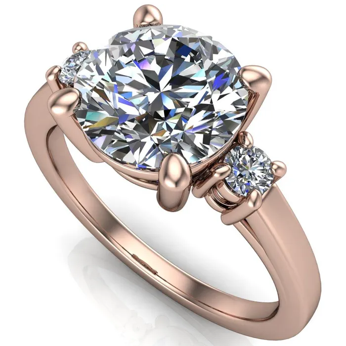 Rings Fire Brilliance Violet Round Center Stone 4 Prong Diamond Side Cathedral Ring