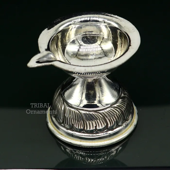 Rings TRIBAL ORNAMENTS 925 sterling silver customized chitai work kandrai work design oil lamp silver Deepak silver temple article puja utensils art su766