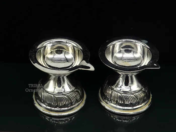 Rings TRIBAL ORNAMENTS 925 sterling silver customized chitai work kandrai work design oil lamp silver Deepak silver temple article puja utensils art su766