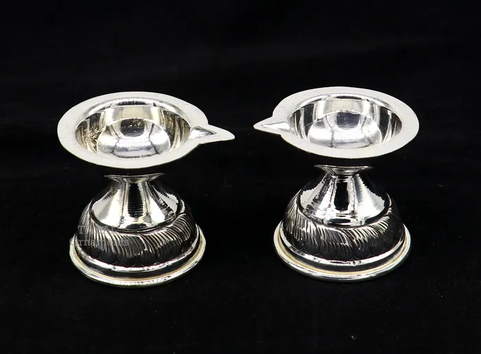 Rings TRIBAL ORNAMENTS 925 sterling silver customized chitai work kandrai work design oil lamp silver Deepak silver temple article puja utensils art su766