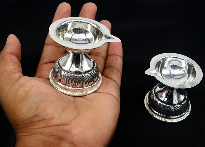 Rings TRIBAL ORNAMENTS 925 sterling silver customized chitai work kandrai work design oil lamp silver Deepak silver temple article puja utensils art su766