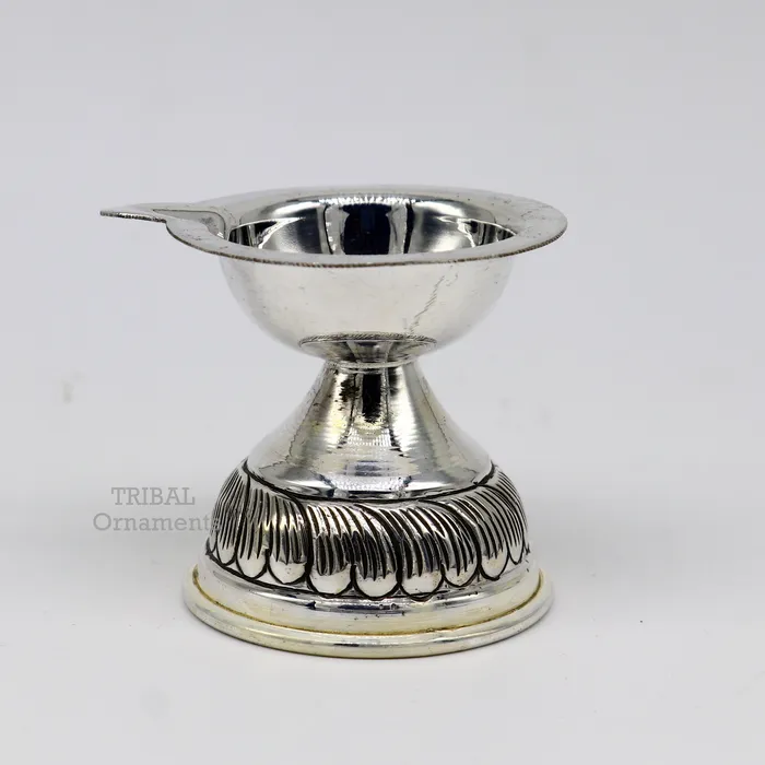 Rings TRIBAL ORNAMENTS 925 sterling silver customized chitai work kandrai work design oil lamp silver Deepak silver temple article puja utensils art su766