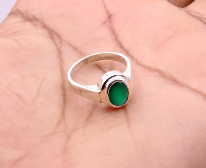 Rings TRIBAL ORNAMENTS Fabulous green stone Solid silver handmade ring band with gorgeous unisex ring from india sr59