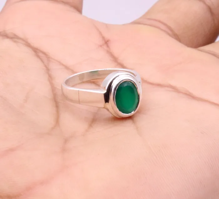 Rings TRIBAL ORNAMENTS Fabulous green stone Solid silver handmade ring band with gorgeous unisex ring from india sr59