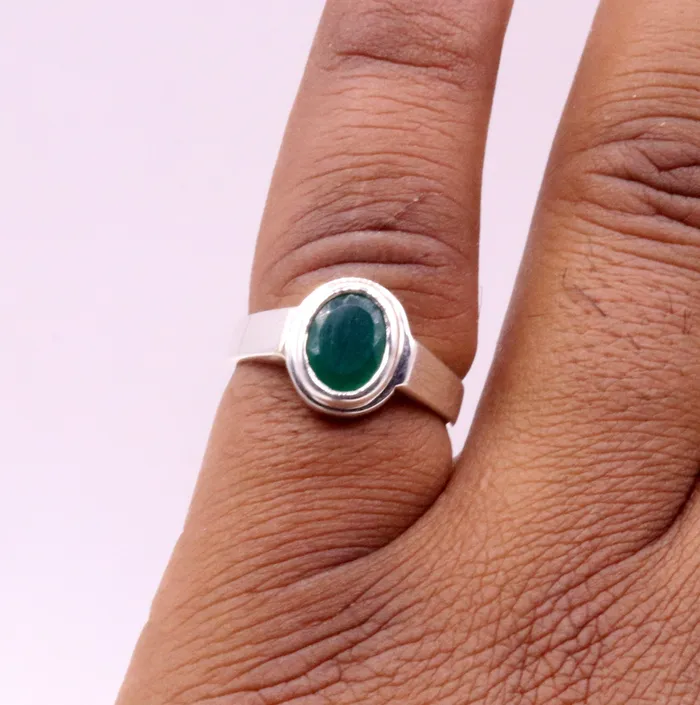Rings TRIBAL ORNAMENTS Fabulous green stone Solid silver handmade ring band with gorgeous unisex ring from india sr59