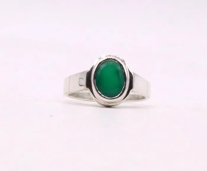 Rings TRIBAL ORNAMENTS Fabulous green stone Solid silver handmade ring band with gorgeous unisex ring from india sr59