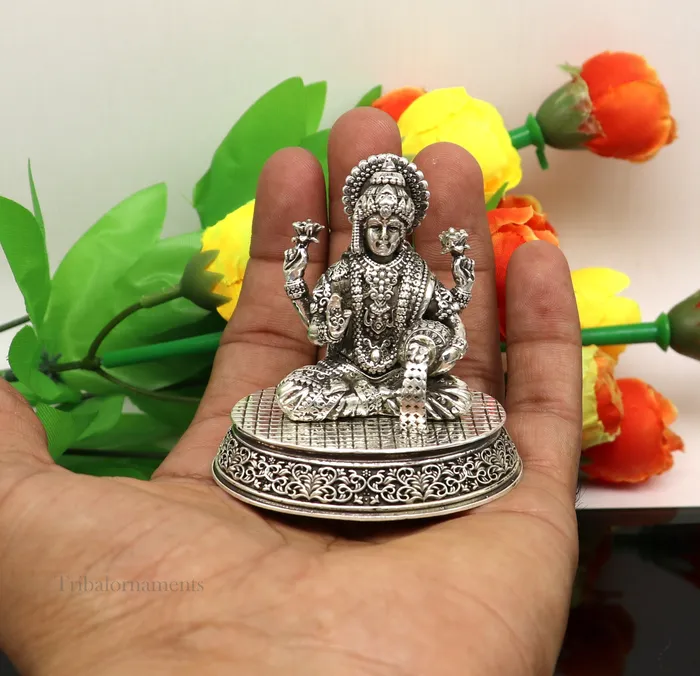 Rings TRIBAL ORNAMENTS Pure 925 Sterling silver handmade Hindu Goddess Laxmi statue puja article figurine home dcor Diwali puja articles gifting art220