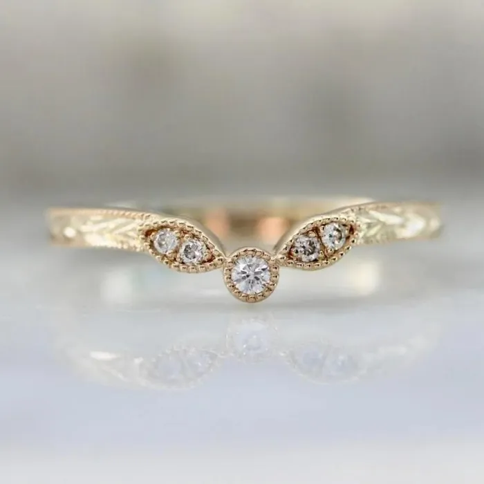 Short Cake Engraved V Shaped Diamond Band Deborah Lavery Rings