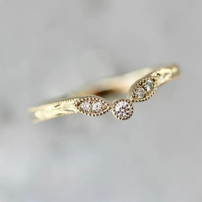 Short Cake Engraved V Shaped Diamond Band Deborah Lavery Rings