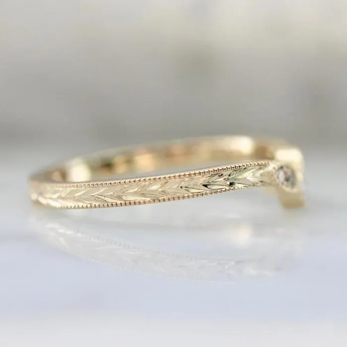 Short Cake Engraved V Shaped Diamond Band Deborah Lavery Rings
